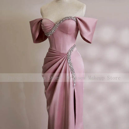 Elegant Pink Mermaid Prom Dress - Crystal Sweetheart Off Shoulder - Buy Center