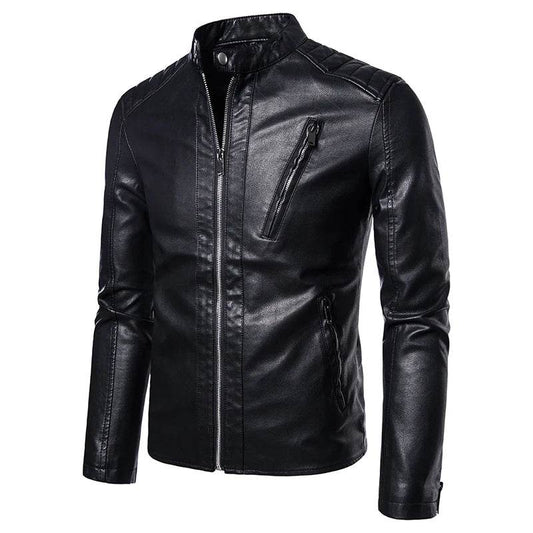 TRAF Men's Spring Autumn Leather Jacket - Slim Fit Fashion Outerwear - Buy Center