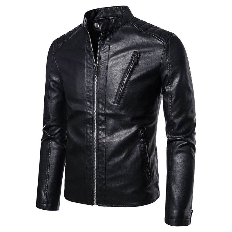 TRAF Men's Spring Autumn Leather Jacket - Slim Fit Korean Style - Buy Center