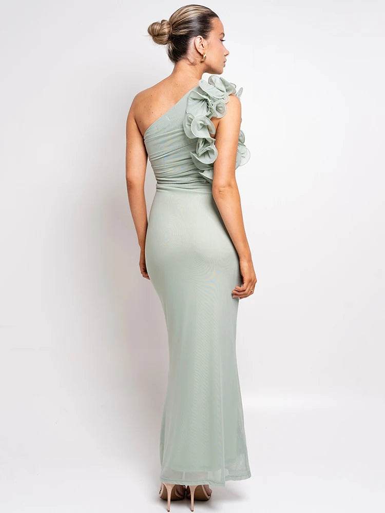 Mozision Sexy Ruched Maxi Dress - Floral Mesh, Sleeveless Design - Buy Center