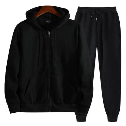 Men's Solid Zipper Hoodie & Pants Set - Casual Spring/Fall Fitness - Buy Center
