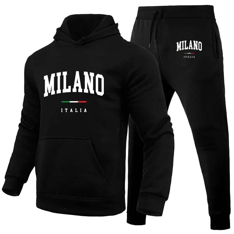 Milano Print Men's Luxury Hoodie Set - Casual Sweatshirt & Jogging Trousers - Buy Center