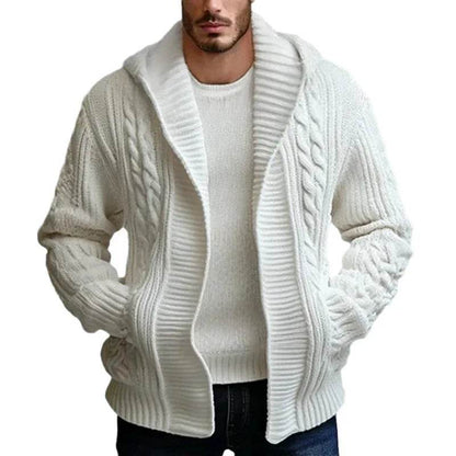 Men's Casual Hooded Cardigan Sweater - Full Sleeve, Solid Color Outerwear - Buy Center
