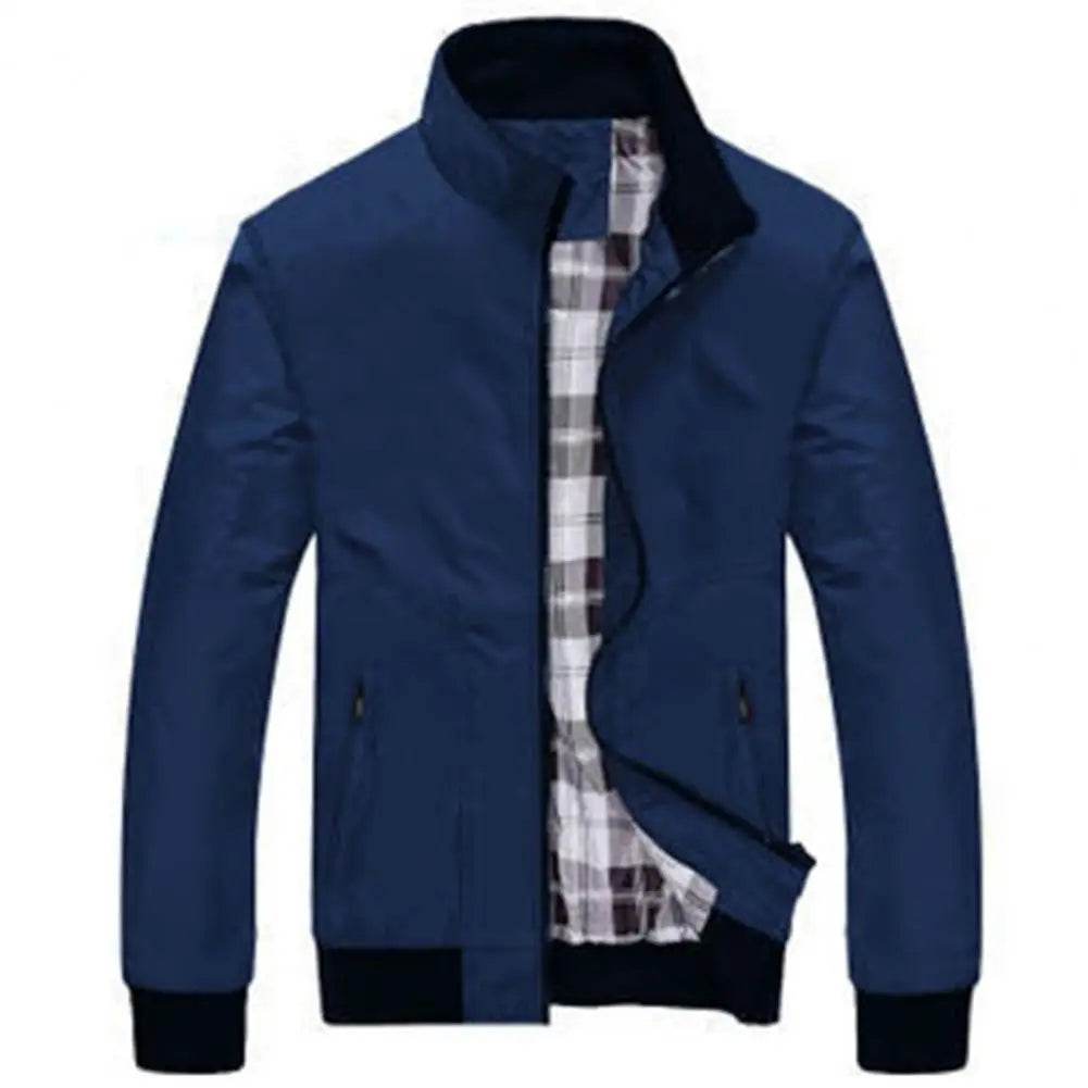 SANWOOD Men's Casual Jacket - Solid Color Stand Collar, Zipper Pockets - Buy Center