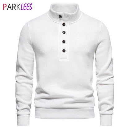 White Turtleneck Button Down Sweater for Men Autumn Winter Long Sleeve Knit Sweater Mens Casual Soft Lightweight Bottoming Shirt - Buy Center