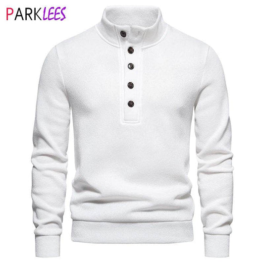 White Turtleneck Button Down Sweater for Men Autumn Winter Long Sleeve Knit Sweater Mens Casual Soft Lightweight Bottoming Shirt - Buy Center