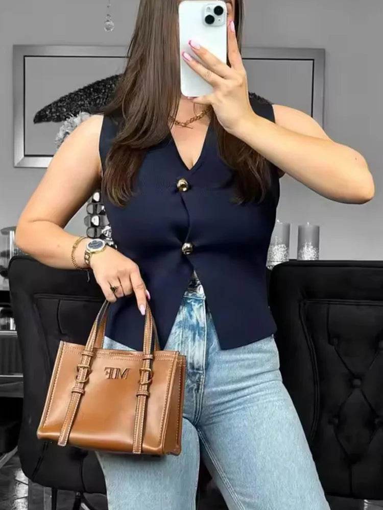 TRAF Women's Sleeveless Knit Vest - Autumn Cardigan in Red, Black, White - Buy Center