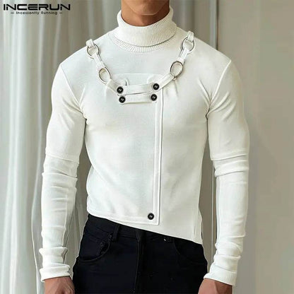 INCERUN 2024 Casual High Neck Sweater - Men's Solid Long Sleeves - Buy Center