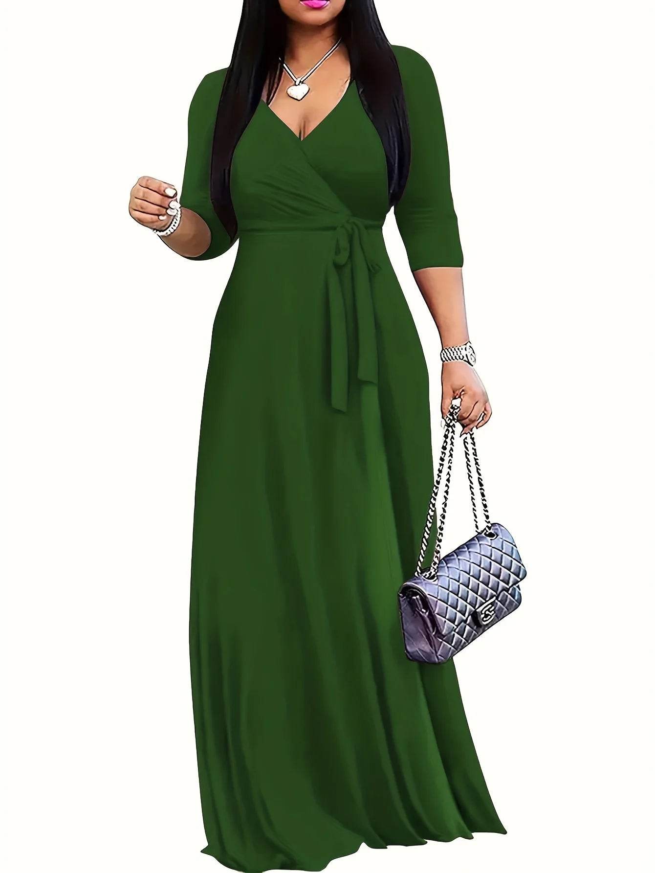 Women’s Bodycon Beach Maxi Dress - Floral Print, V-Neck, 3/4 Sleeve - Buy Center