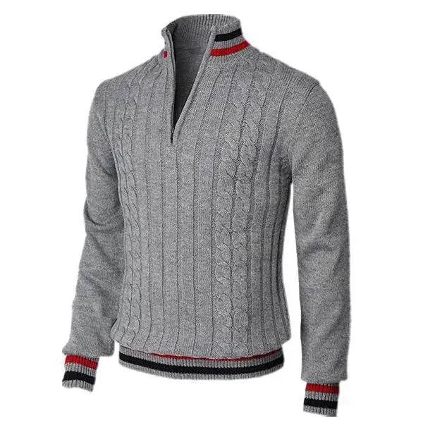 Men Pullovers Sweaters Turtleneck Zipper Thick Tops Full Sleeve Splice Simple Slim Fit Top Knit Casual Regular Autumn Winter - Buy Center