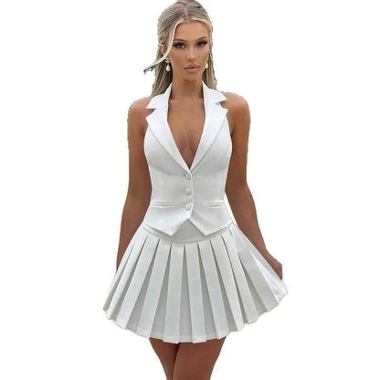 Elegant Slim-Fit Pleated Skirt Suit - Women's Casual Fashion - Buy Center