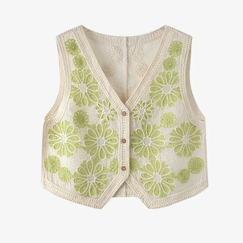 Fictitni Floral Crochet Vest Top - Bohemian Button-Up for Summer - Buy Center