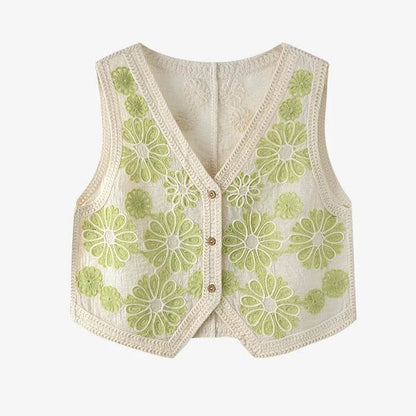 Fictitni Floral Crochet Vest Top - Bohemian Button-Up for Summer - Buy Center