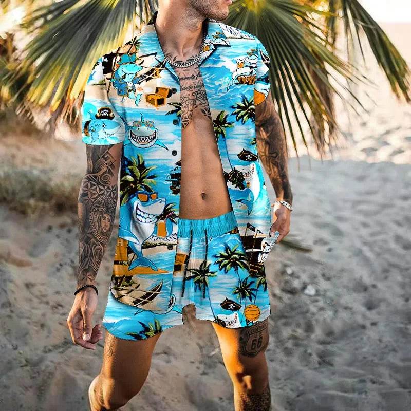 Hawaiian Men’s Cardigan 2-Piece Set - Summer Short Sleeve & Shorts - Buy Center