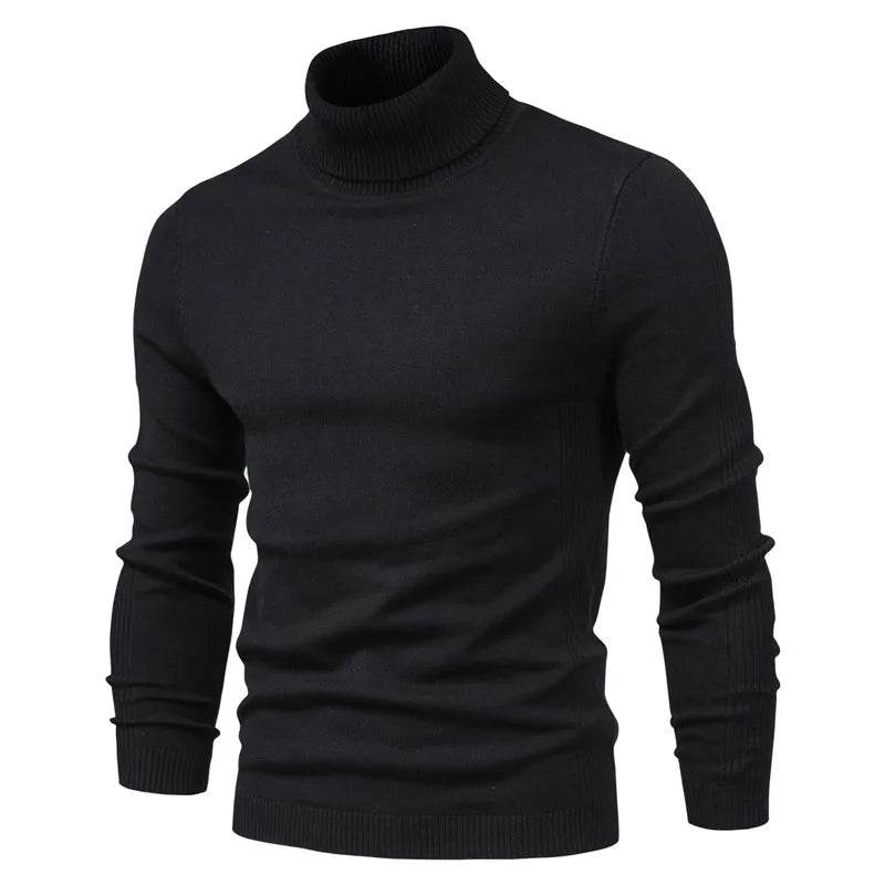 Men's Solid Color Pullover Sweater - High Neck Casual Knitwear - Buy Center