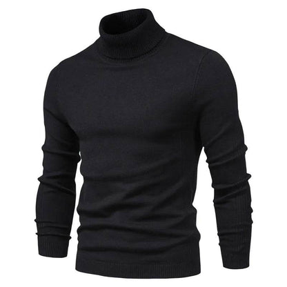 Men's Solid Color Pullover Sweater - High Neck Casual Knitwear - Buy Center