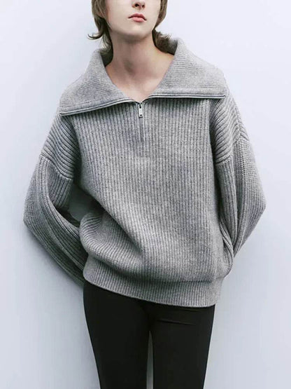 Solid Grey Women’s Turtleneck Sweater - Casual Thick Pullover - Buy Center