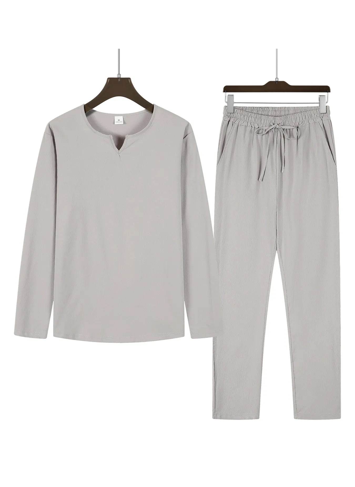 GYKMH Men's 2pcs Suit Set - Casual V-Neck Shirt & Sweatpants - Buy Center