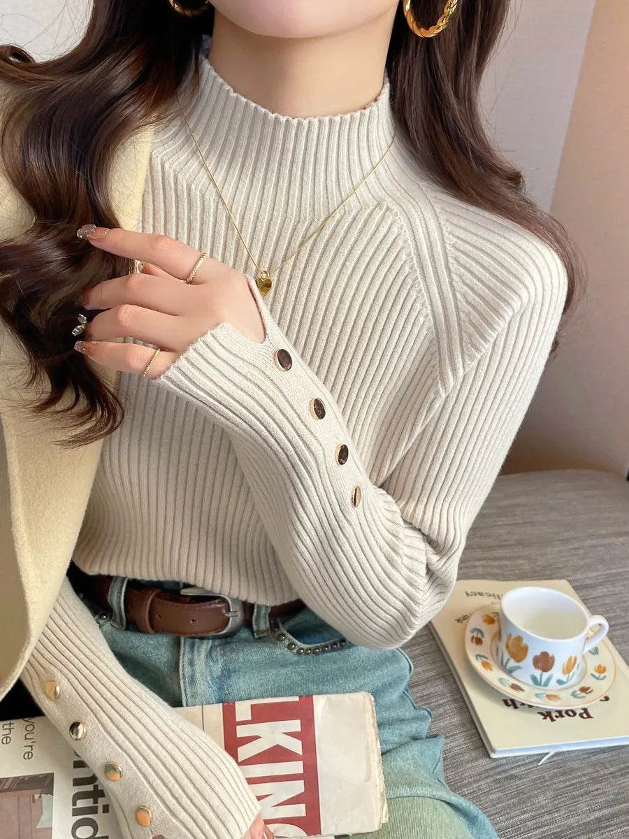 AOSSVIAO Women's Turtleneck Sweater - Slim Fit, Long Sleeve Knit Top - Buy Center