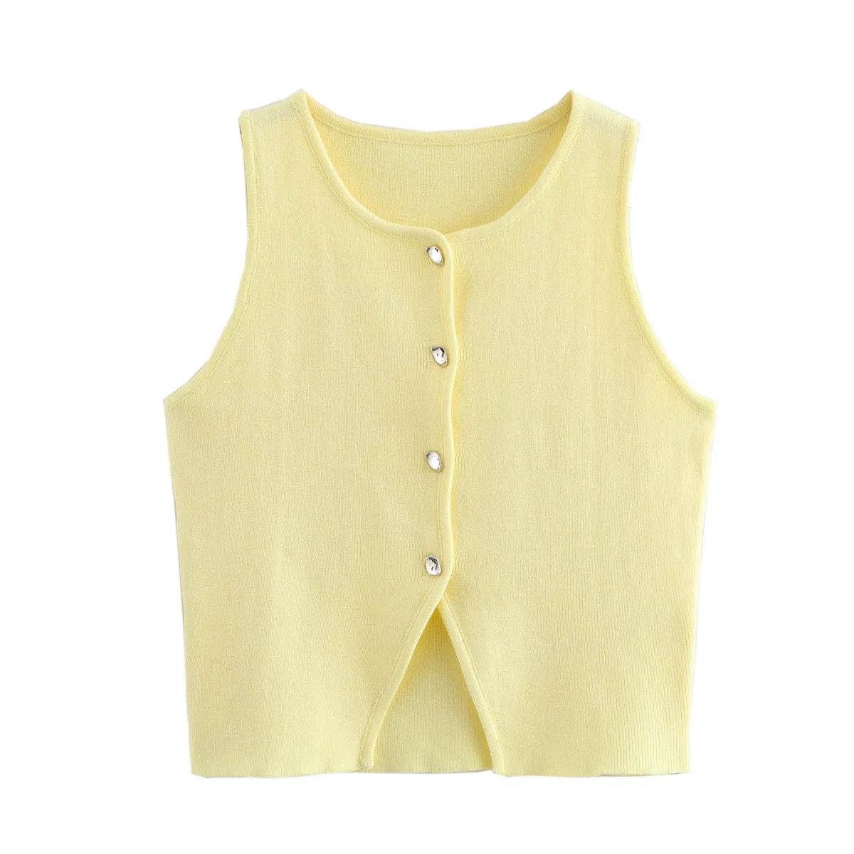 MsChuh Women’s Knitted Vest - Slim Cropped O-Neck for Summer 2024 - Buy Center