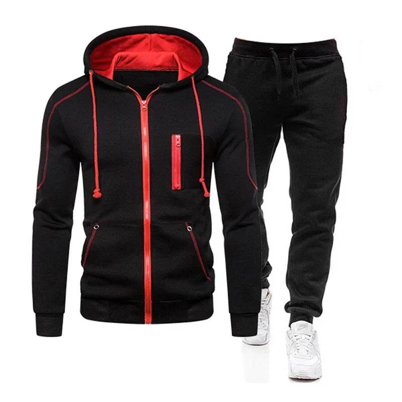 QIWN 2024 Men's Double Zipper Jacket & Hoodie Tracksuit Set - Buy Center