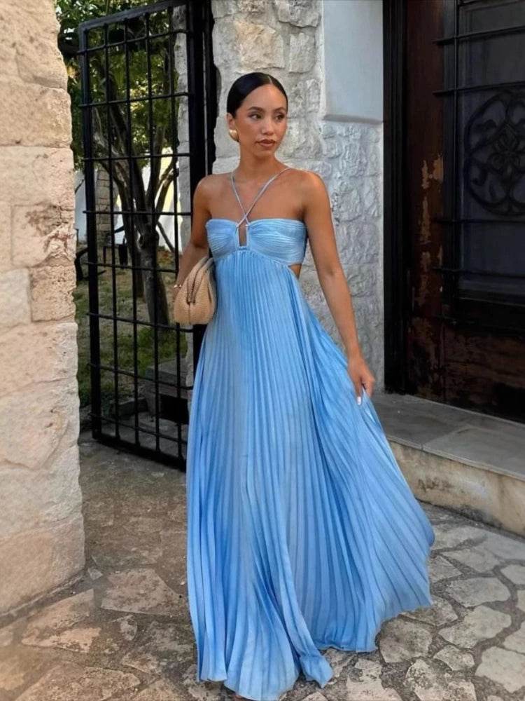 Women's Elegant Summer Camisole Dress - Backless Pleated Design - Buy Center