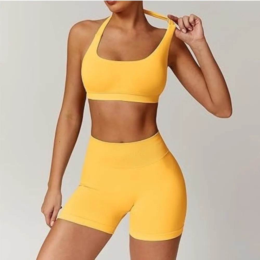 Women’s Summer Fitness Set - High Waist Yoga Shorts & Backless Bra - Buy Center