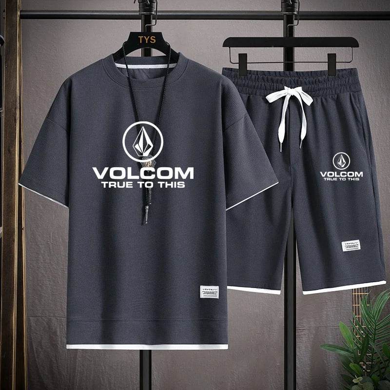 VOLCOM Men's Summer Tracksuit - Casual Print T-Shirt & Shorts Set - Buy Center