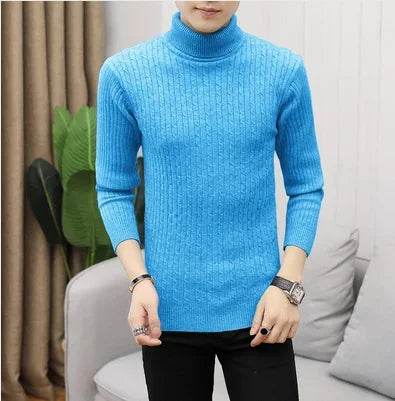 2025 Korean Slim Solid Color Turtleneck Sweater Mens Winter Long Sleeve Warm Knit Sweater Classic Solid Casual Bottoming Shirt - Buy Center