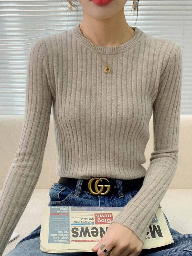 Women's Ribbed Knitted Sweater - Soft Long Sleeve Pullover - Buy Center