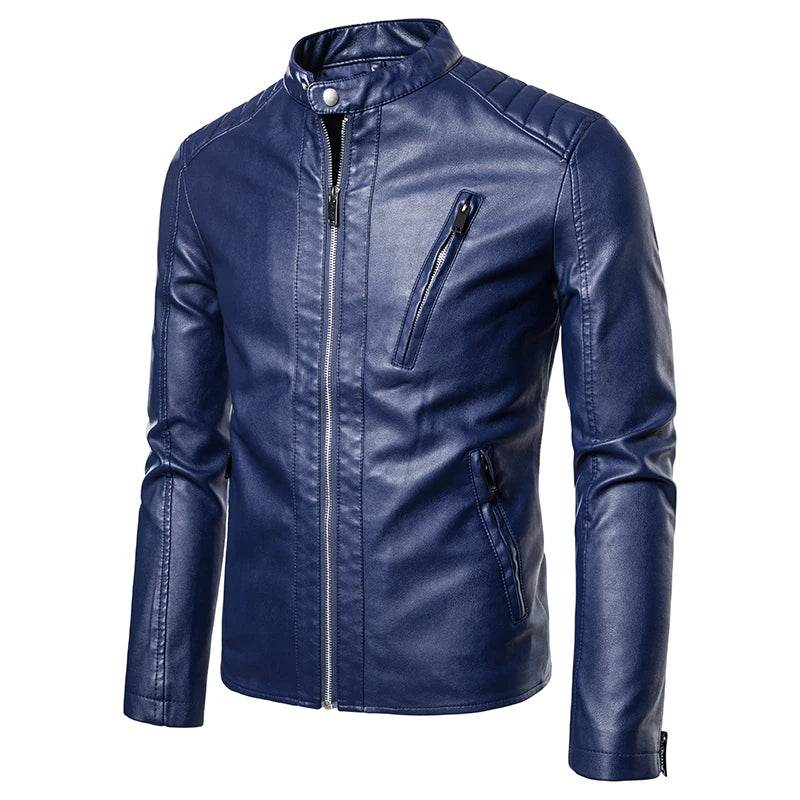 TRAF Men's Spring Autumn Leather Jacket - Slim Fit Fashion Outerwear - Buy Center