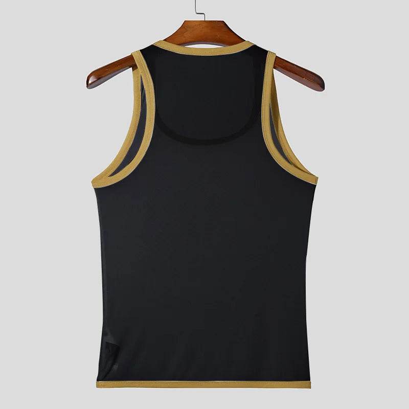 Summer 2025 Men’s Mesh Tank Top - Casual U Neck Vest in Contrast Color - Buy Center