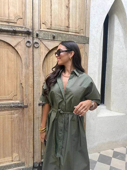 Summer Casual Lapel Dress - Elegant Short Sleeved Women's A-Line - Buy Center