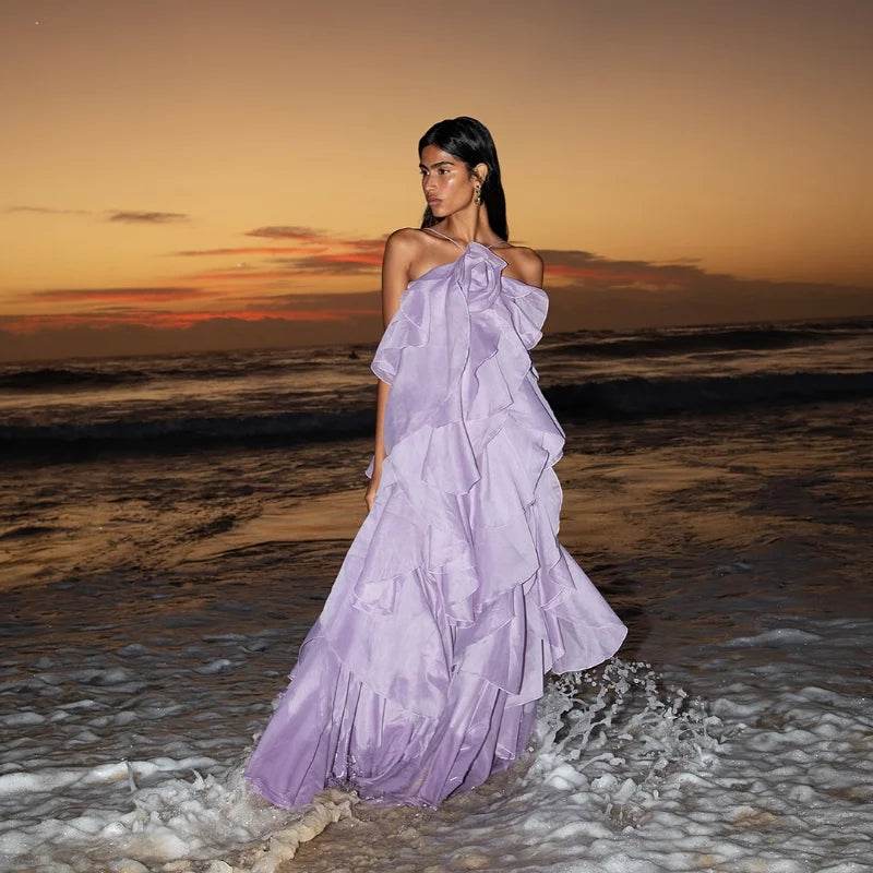 Elegant Backless Ruffled Halter Dress for Women - Luxurious Party Look - Buy Center