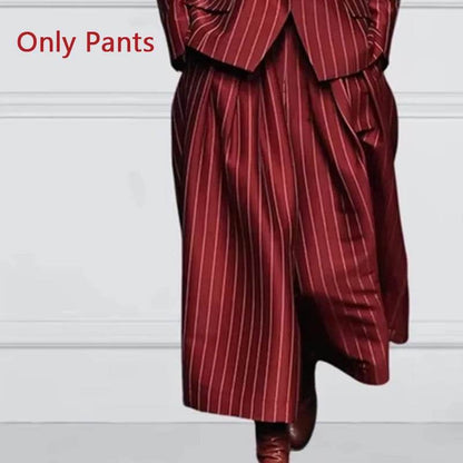 Beautyblue Women's Vintage Blazer Set - Striped Trousers & Long Sleeves - Buy Center