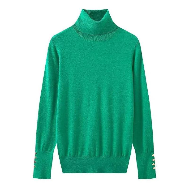 Women's Cropped Turtleneck Sweater with Buttons - Casual Knit Pullover - Buy Center