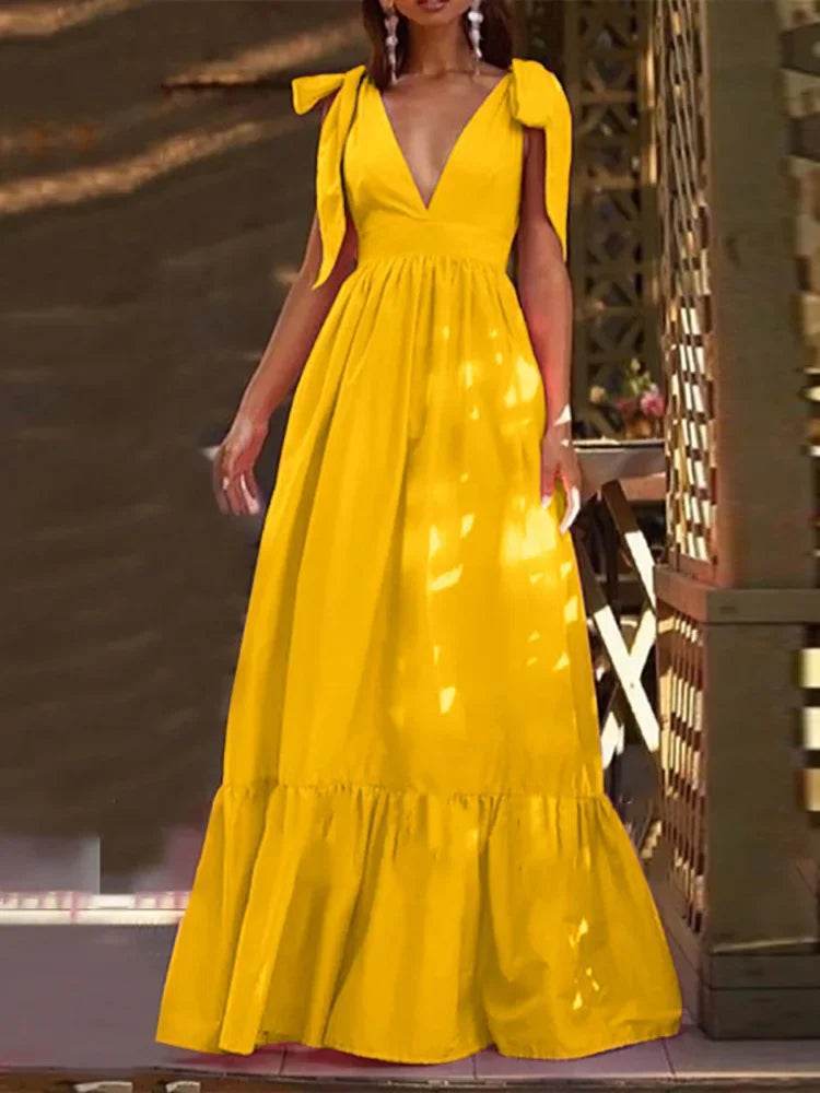 Elegant Women’s V-Neck Backless Summer Dress - Party & Club Wear - Buy Center