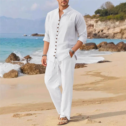 BOILEN HENG XIN Men's Casual Cuban Shirt Set - Spring Beach Style - Buy Center