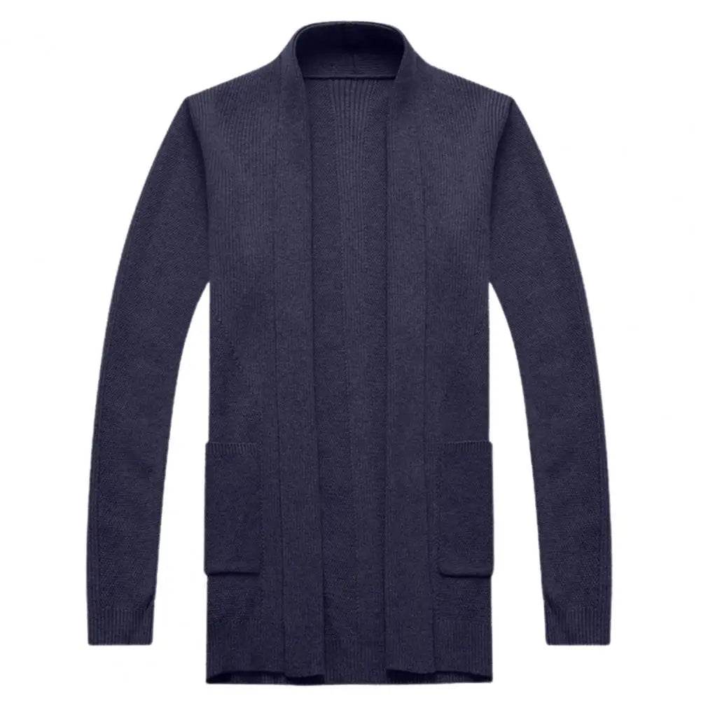 Soft Warm Men’s Cardigan - Solid Color Stretchy Open Stitch Sweater - Buy Center