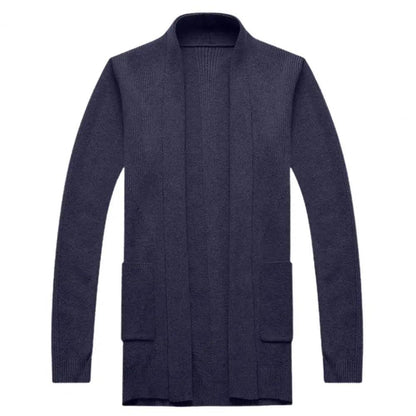 Soft Warm Men’s Cardigan - Solid Color Stretchy Open Stitch Sweater - Buy Center