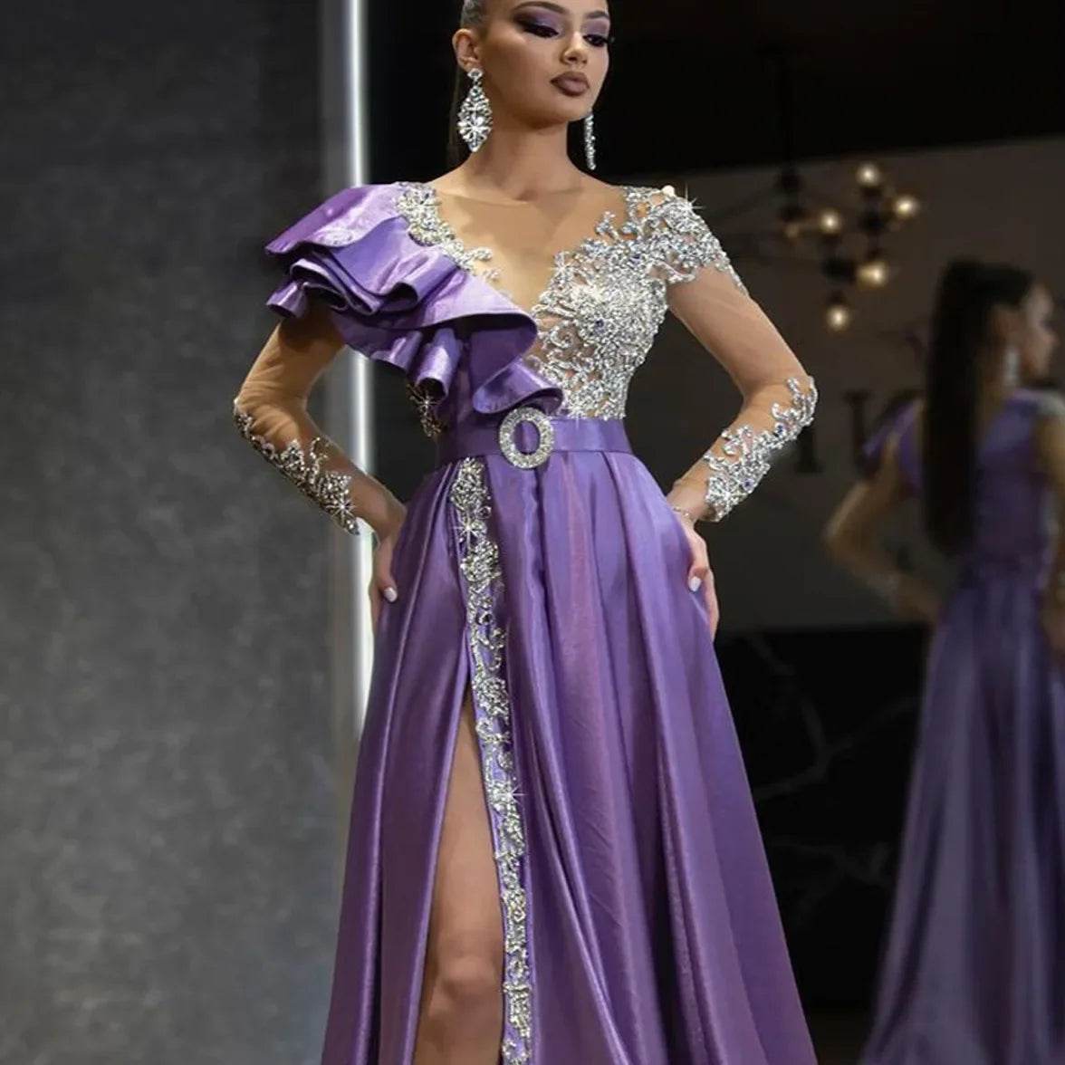 2024 Spring Sequin Purple Glitter Dress - Women's Evening Wear - Buy Center