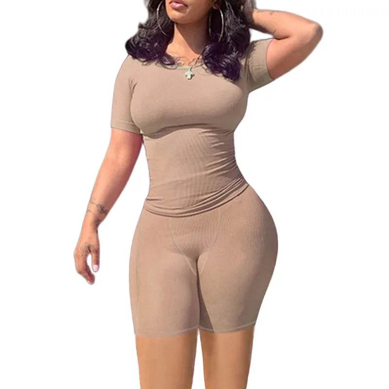 Women's Casual Ribbed 2 Piece Summer Shorts Set - Short Sleeve Top - Buy Center