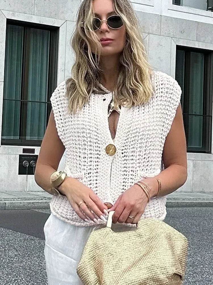 Chic 2025 Solid Knitted Sweater Vest for Women - Casual Fashion - Buy Center