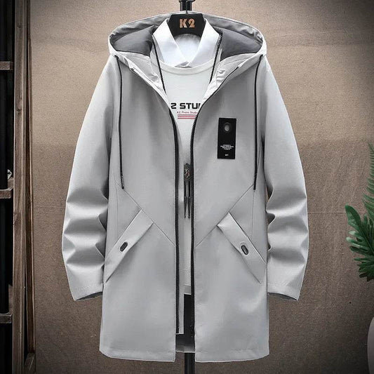 2023 Men's Casual Hooded Jacket - Solid Color, Medium-Length Zip-Up - Buy Center