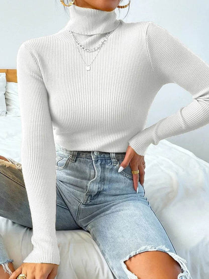 Women's Solid Knit Turtleneck Pullover - Casual Winter Sweater - Buy Center