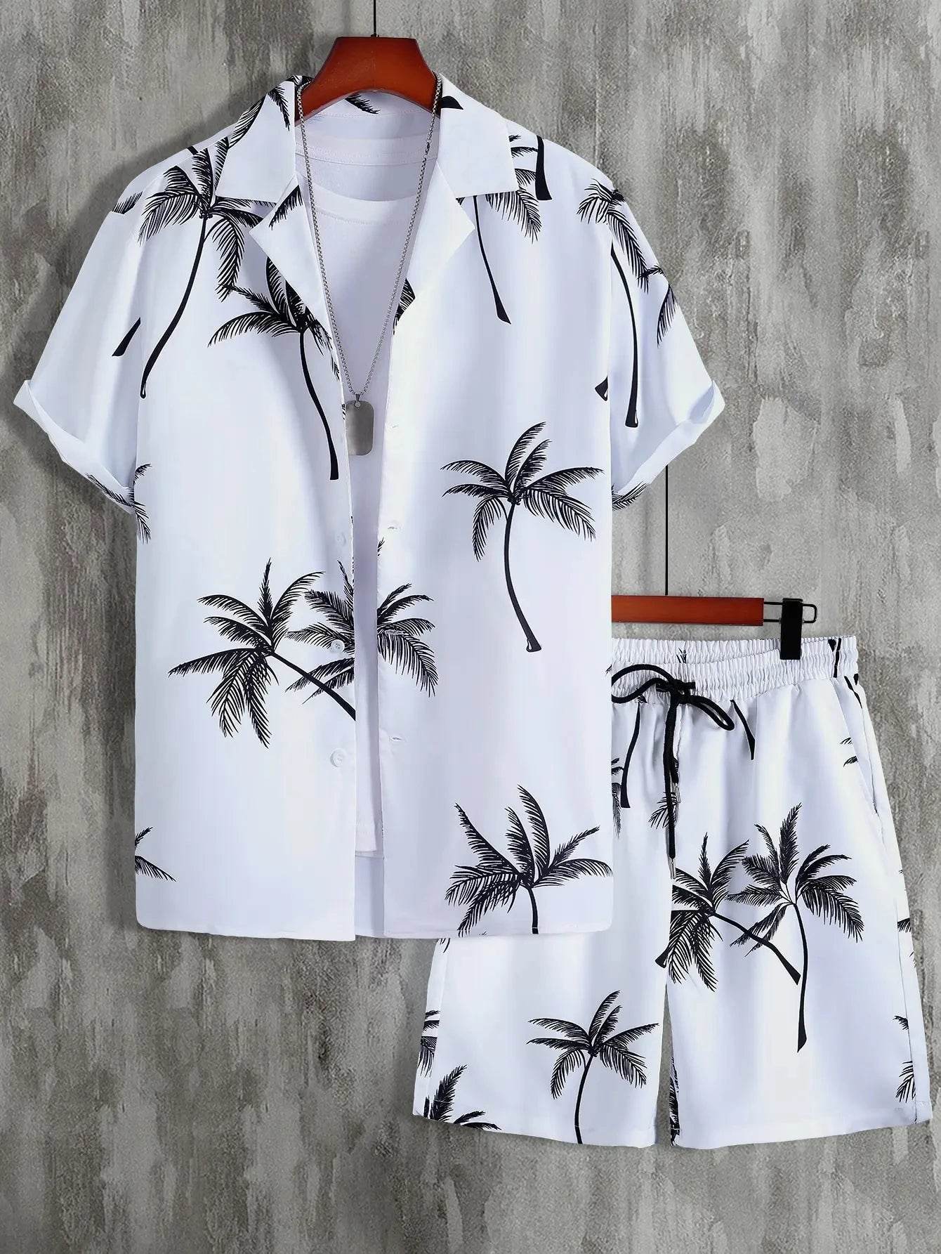 Men's Summer 3D Print Hawaiian Shirt Set - Beach Coconut Tree Style - Buy Center