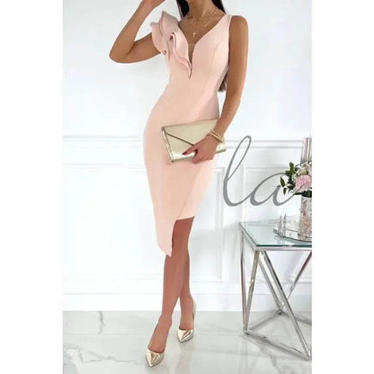 Women's Casual Summer Dress - Ruffle Edge V-Neck, Knee-Length - Buy Center