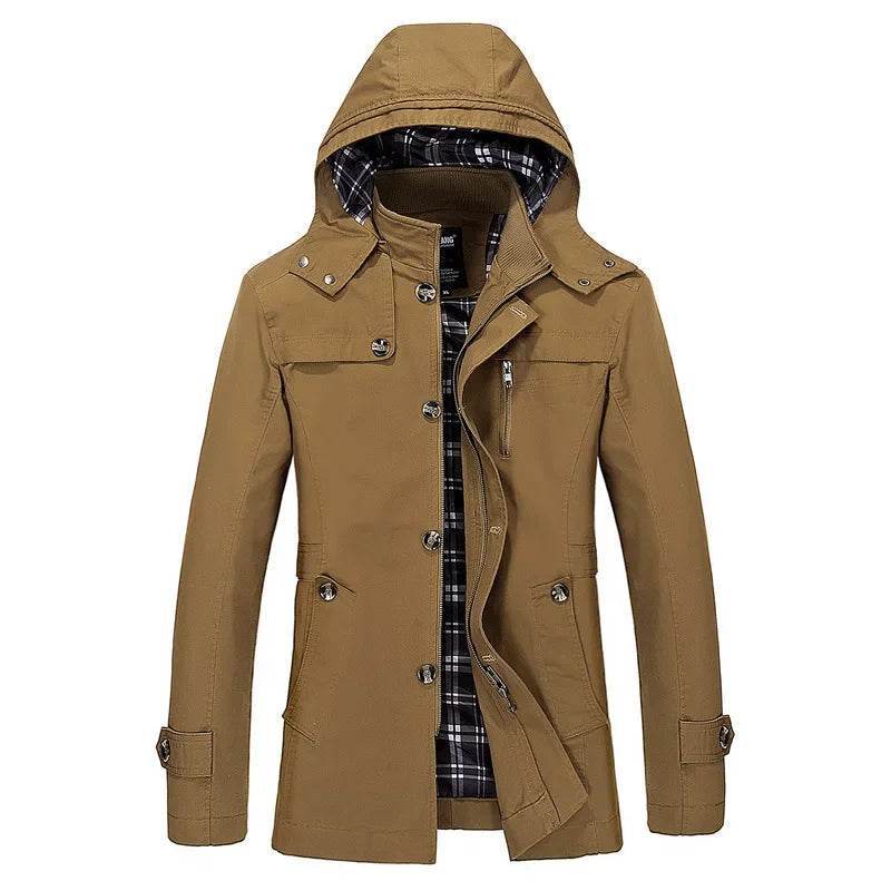 Men's Hooded Casual Trench Coat - Long High-Quality Cotton Jacket - Buy Center