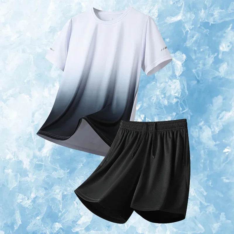 Men’s Summer Ice Silk Tracksuit - Short Sleeve Sports Set - Buy Center