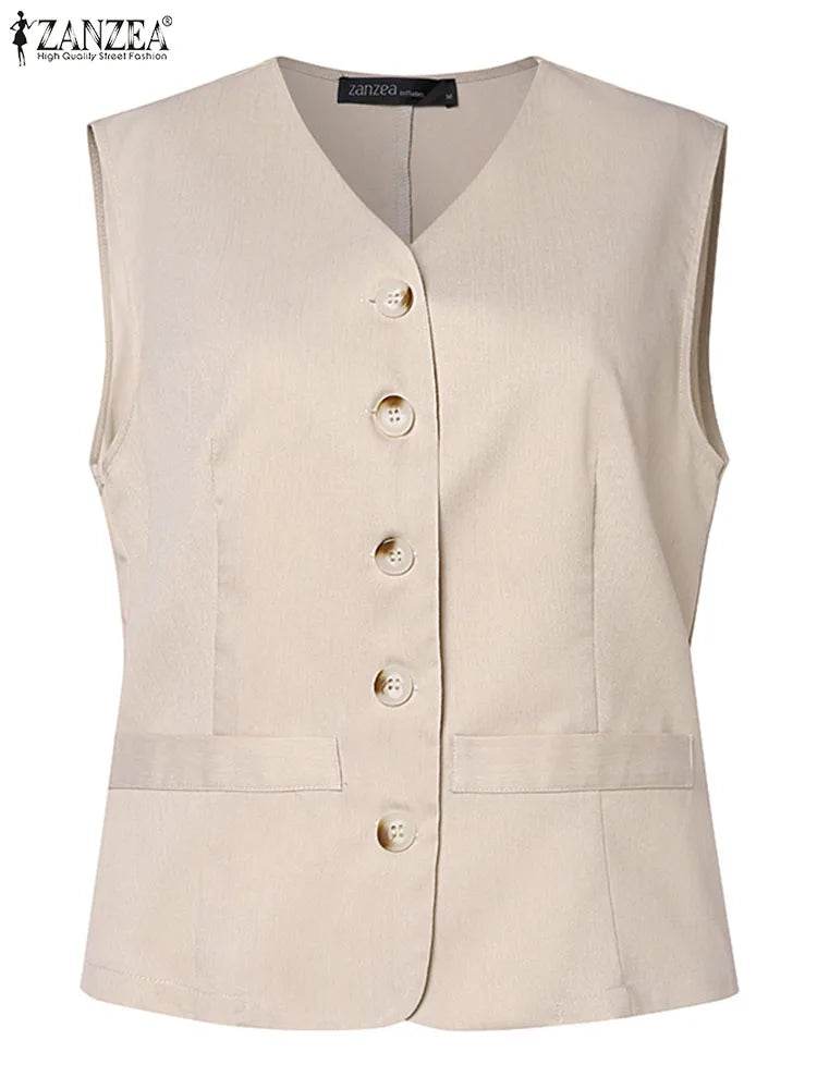 ZANZEA Women’s V-Neck Sleeveless Office Vest - Summer Fashion 2024 - Buy Center